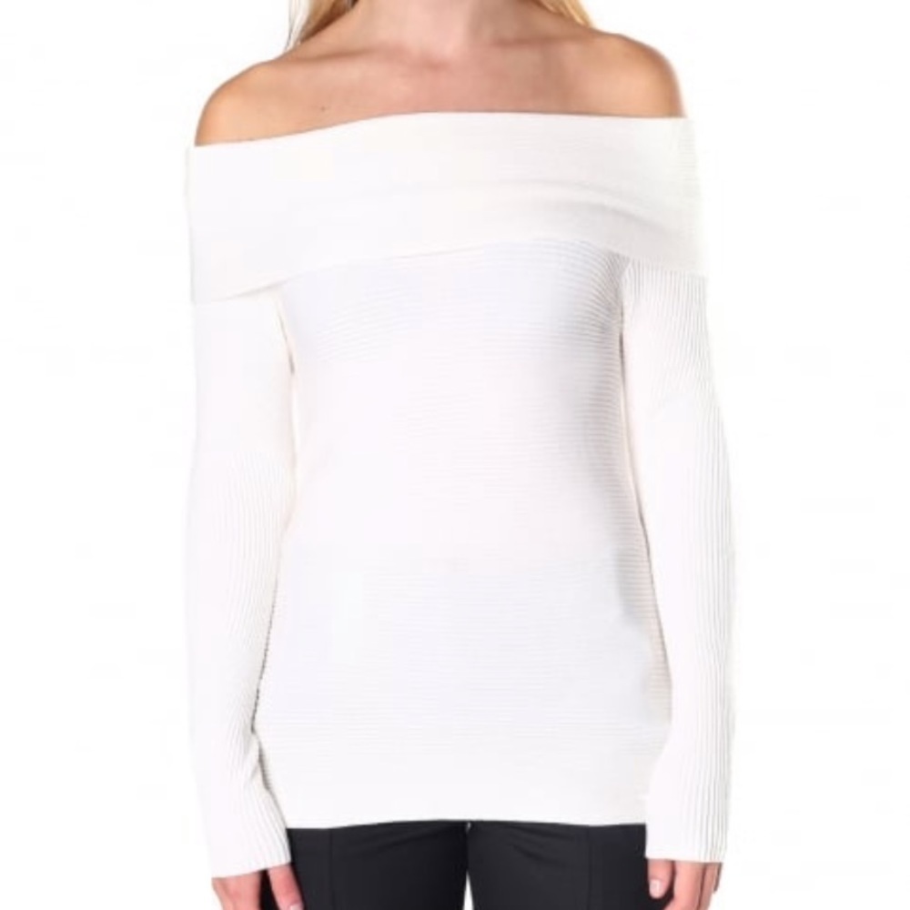 Armani Jeans Cream Ribbed Off The Shoulder Sweater